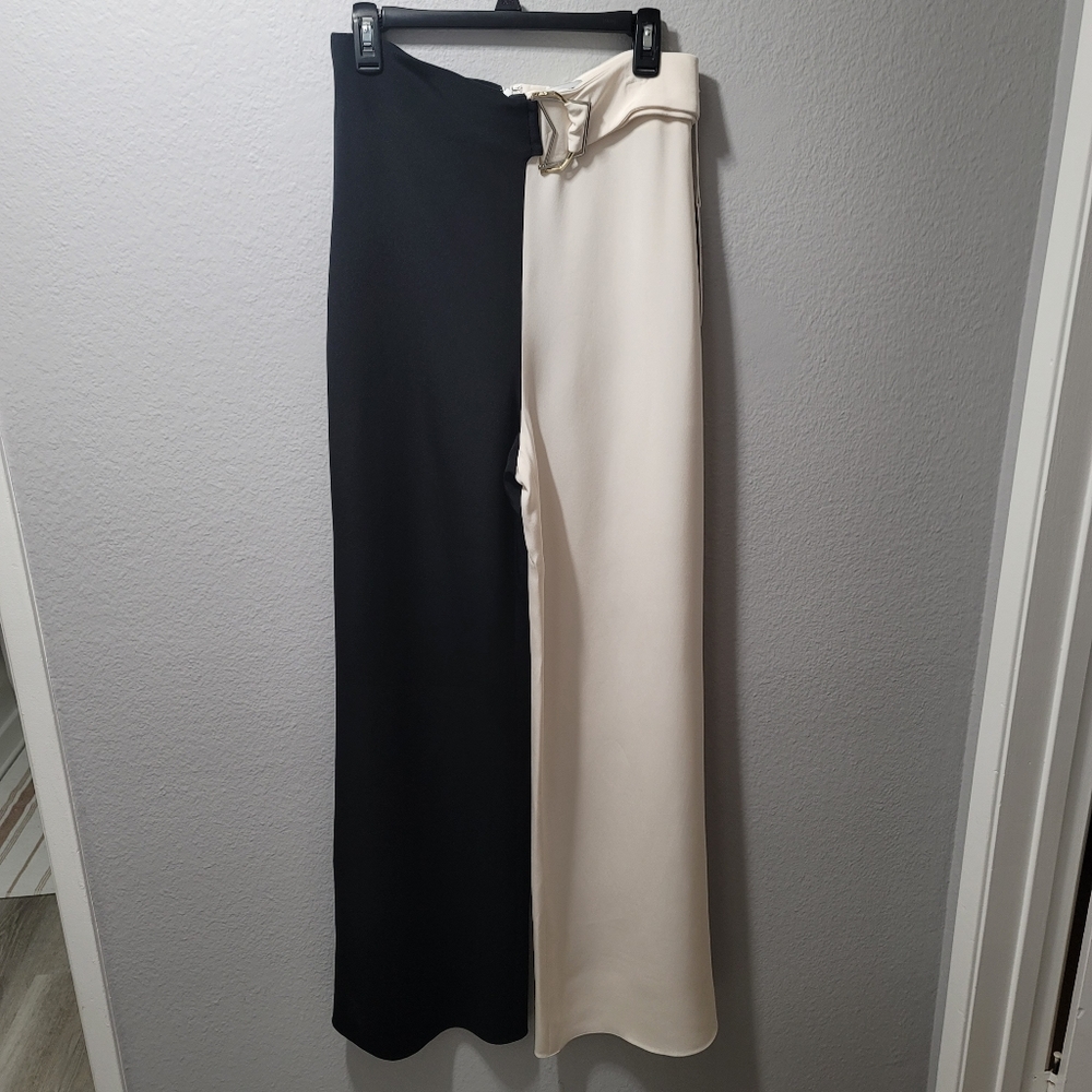 CUSHNIE High Waisted Wide Leg Pants, Black/White, Size 8, with tag
